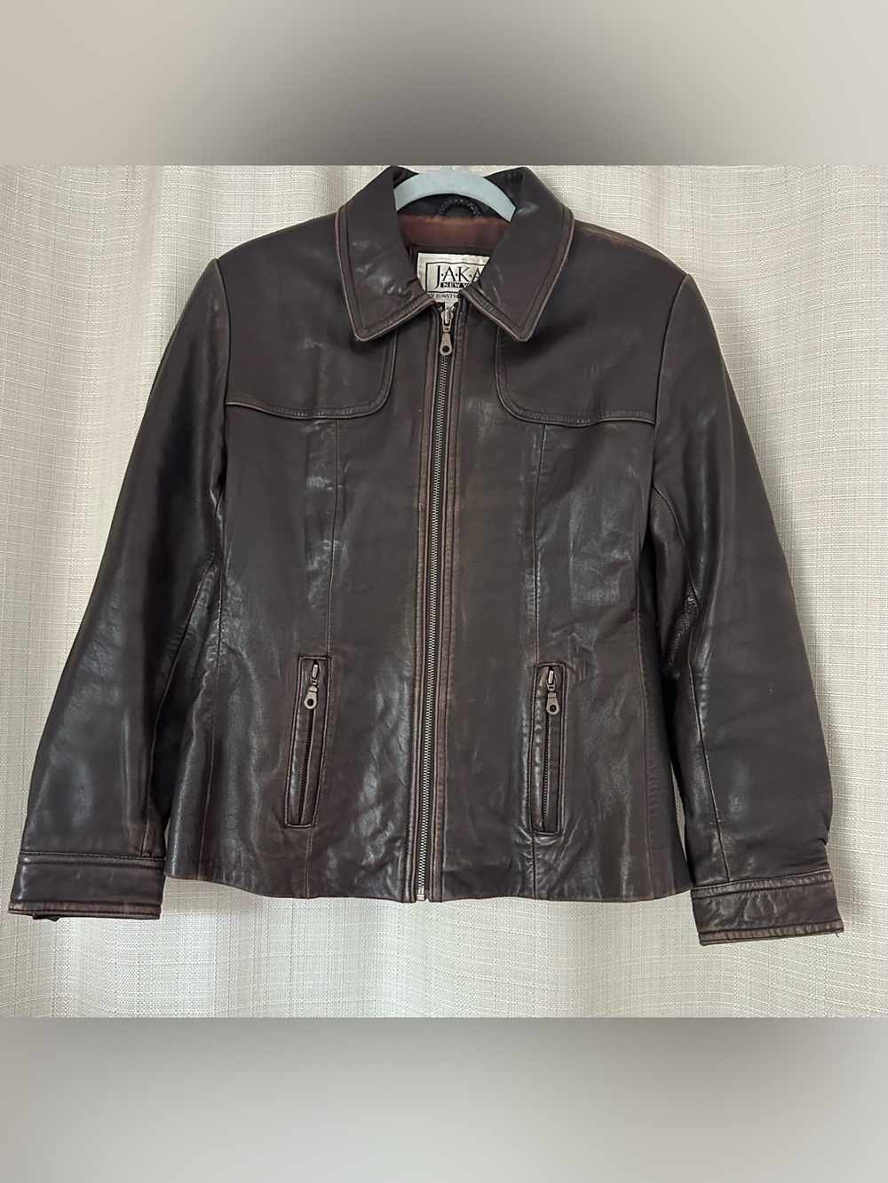 Jaka New York Jonathan Brown distress style Leather brown Zip-Front 90’s coat M